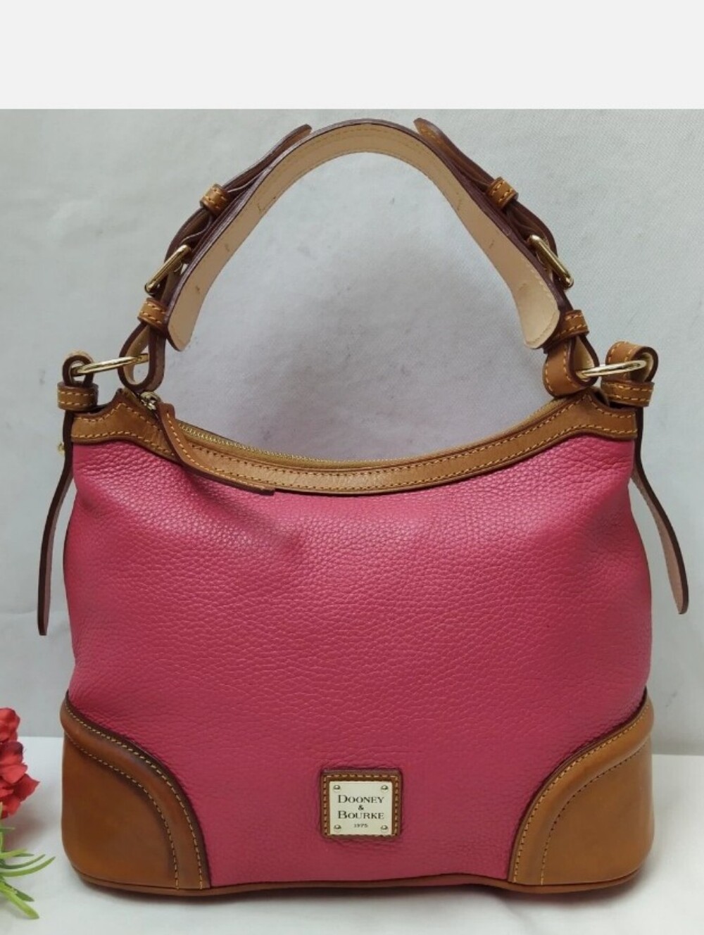 Dooney & Bourke Pink Pebble Leather Hobo with Tan Trim